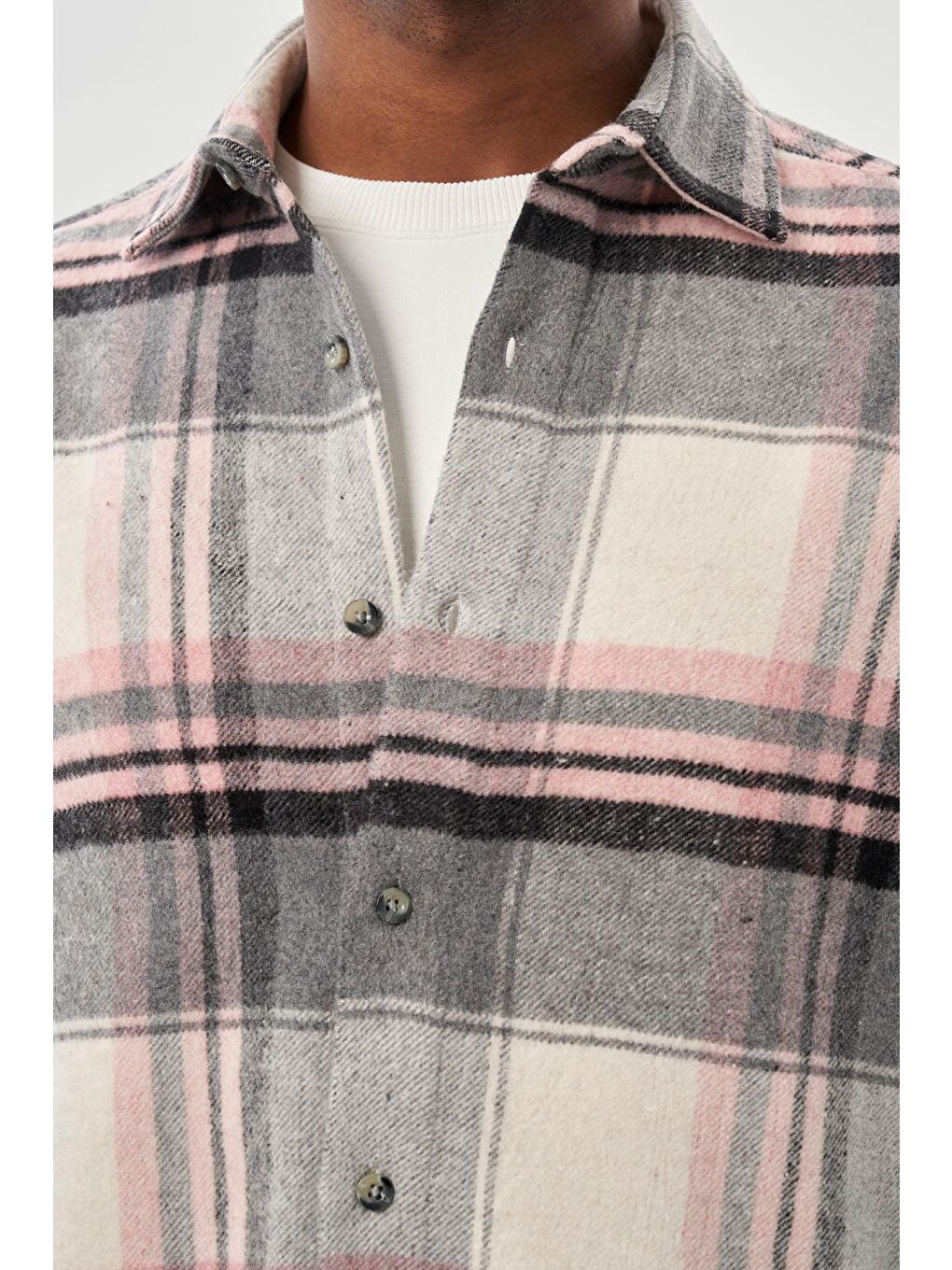 Bordo Yünlü Ekose Desen Yumuşak Yaka Cepsiz Uzun Kol Casual Comfort Fit Gömlek 1004245227-3