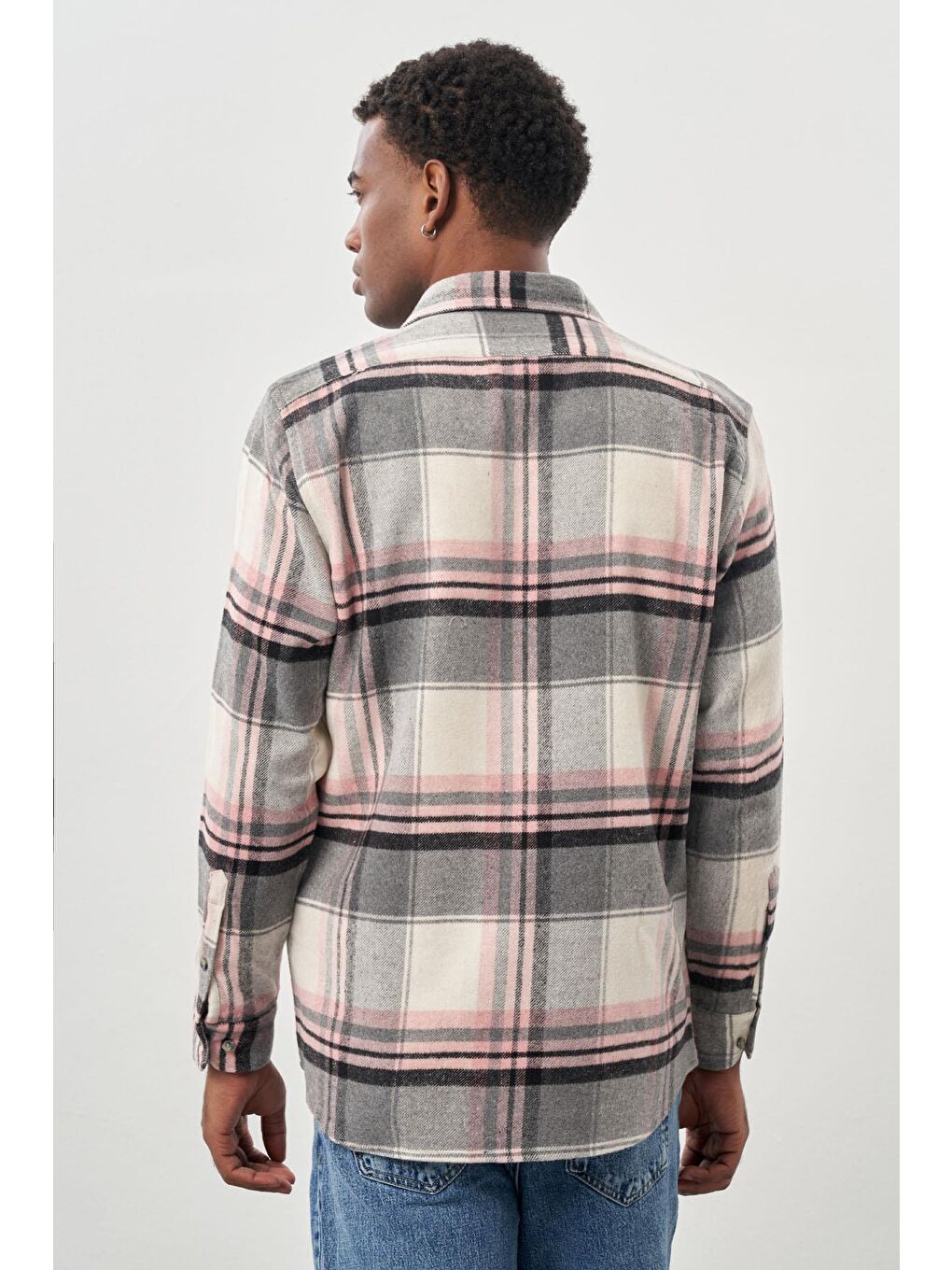 Bordo Yünlü Ekose Desen Yumuşak Yaka Cepsiz Uzun Kol Casual Comfort Fit Gömlek 1004245227-4