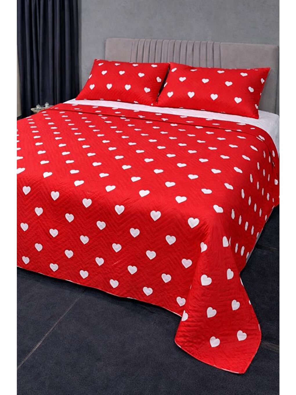 Ultrasonik Kapitoneli Leman Çift Kişilik Pike Takımı 195x235 cm Kırmızı