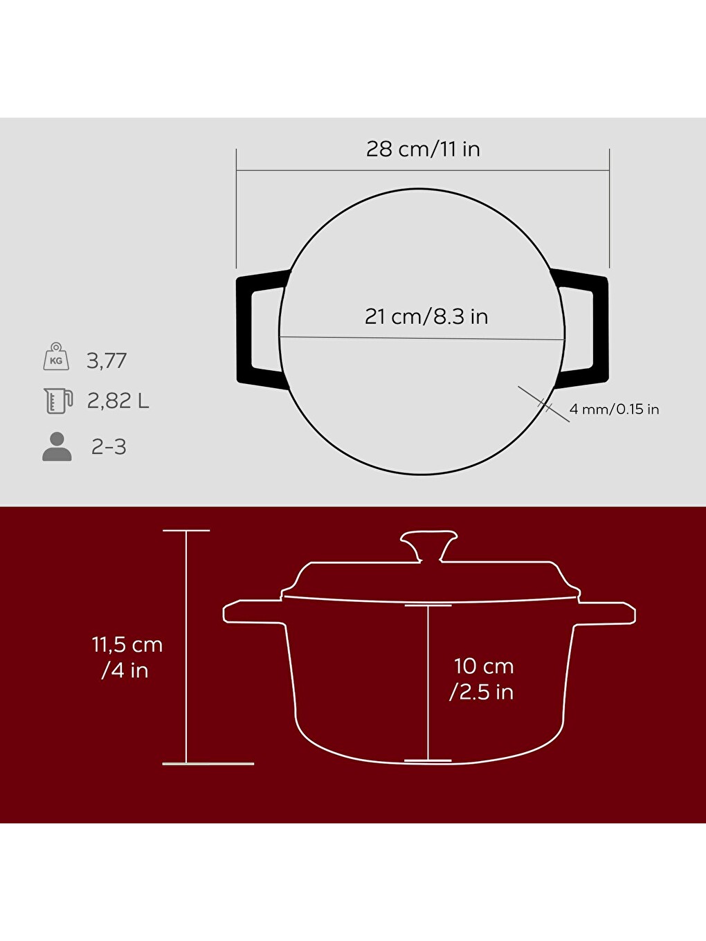 Kırmızı Yuvarlak Tencere Döküm Demir Yekpare Kulplu Premium Serisi Çap(ø)20cm.-4