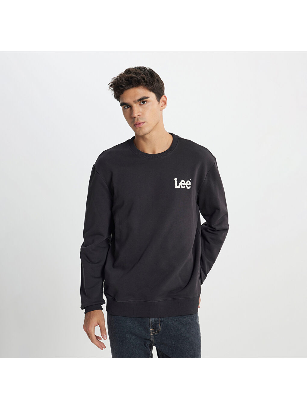 Lee Erkek Siyah Yuvarlak Yaka Sweatshirt