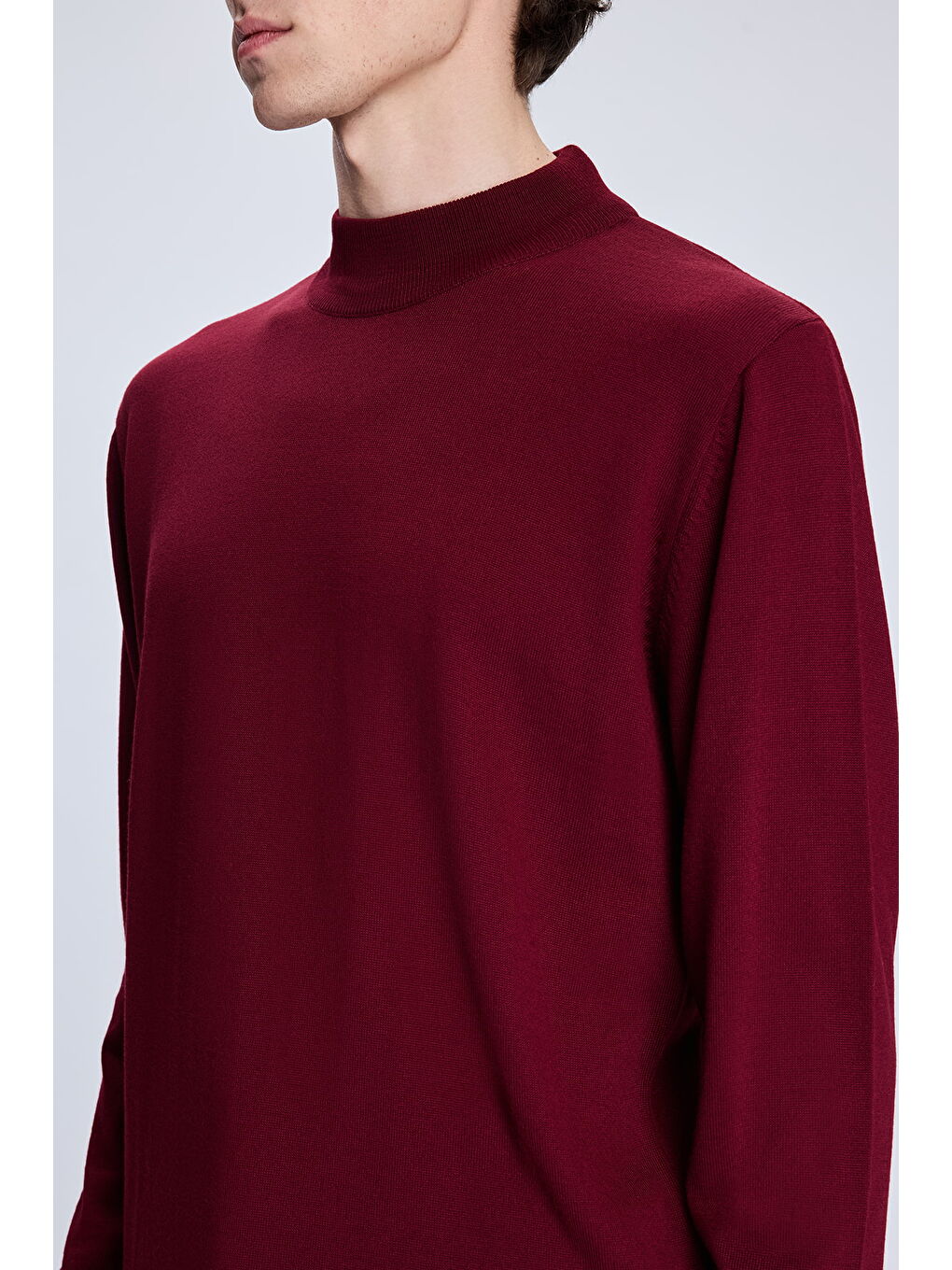 Bordo Regular Fit Yarım Balıkçı Yaka Yünlü Triko Kazak-3