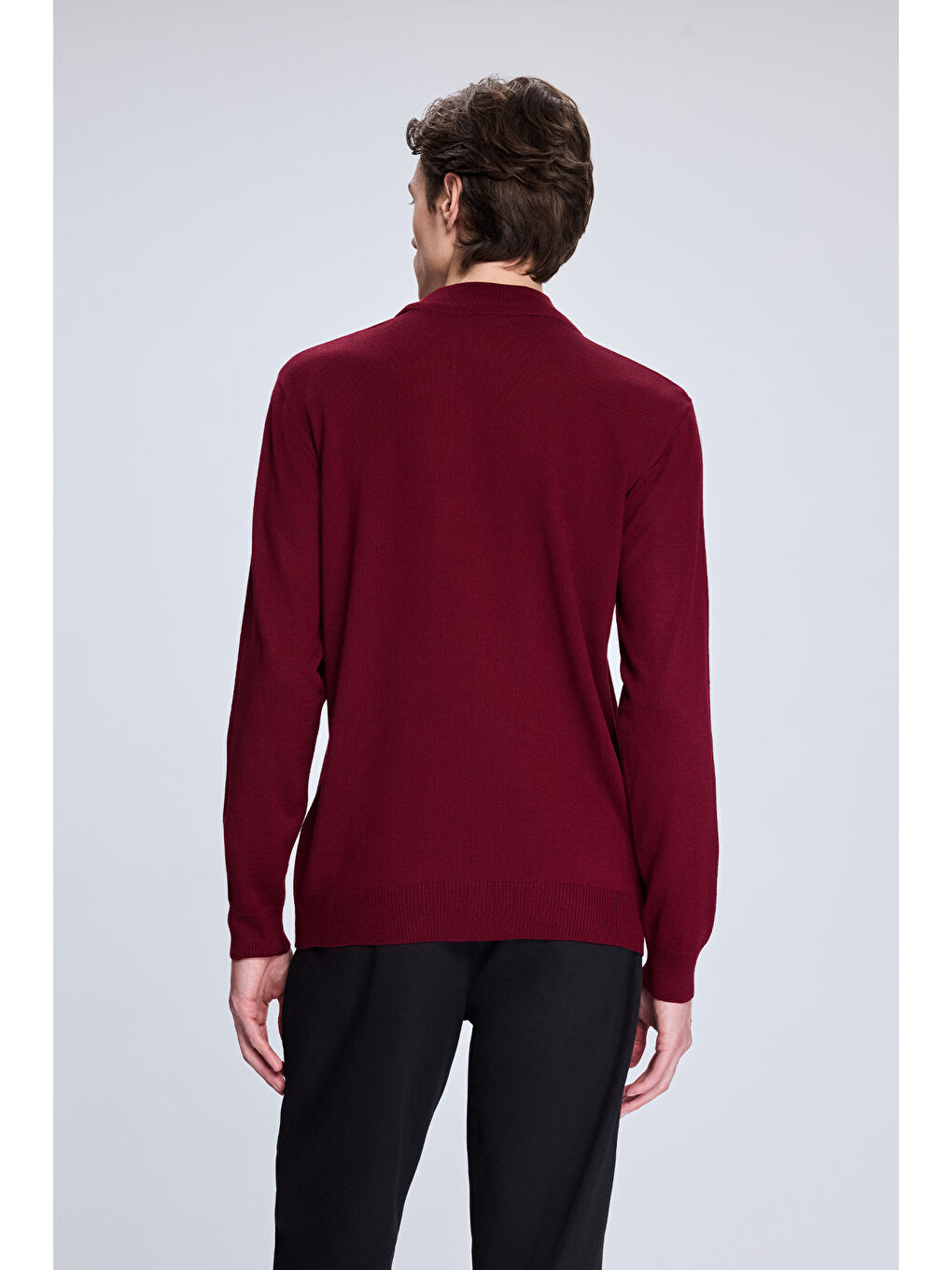 Bordo Regular Fit Yarım Balıkçı Yaka Yünlü Triko Kazak-4