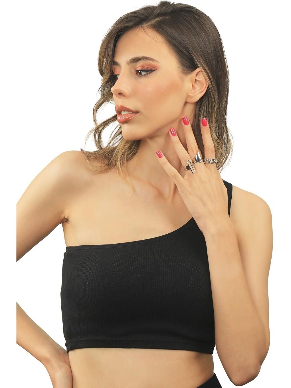 Gri Kadın Gümüş Renk Lak Kaplama Ayarlanabilir Tasarım Ürün 3'lü Yüzük Seti-4