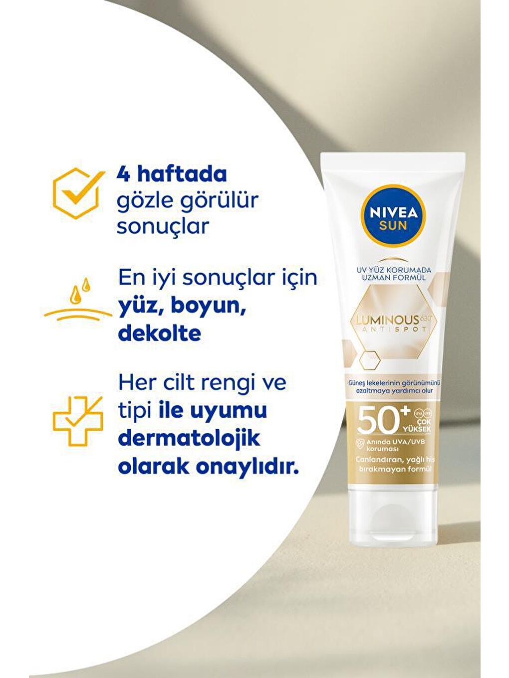 NIVEA Şeffaf Luminous630 Leke Karşıtı Güneş Koruyucu Yüz Kremi 40ml, SPF50, Hyalüronik Asit, E Vitamini, UVA/UVB - 6