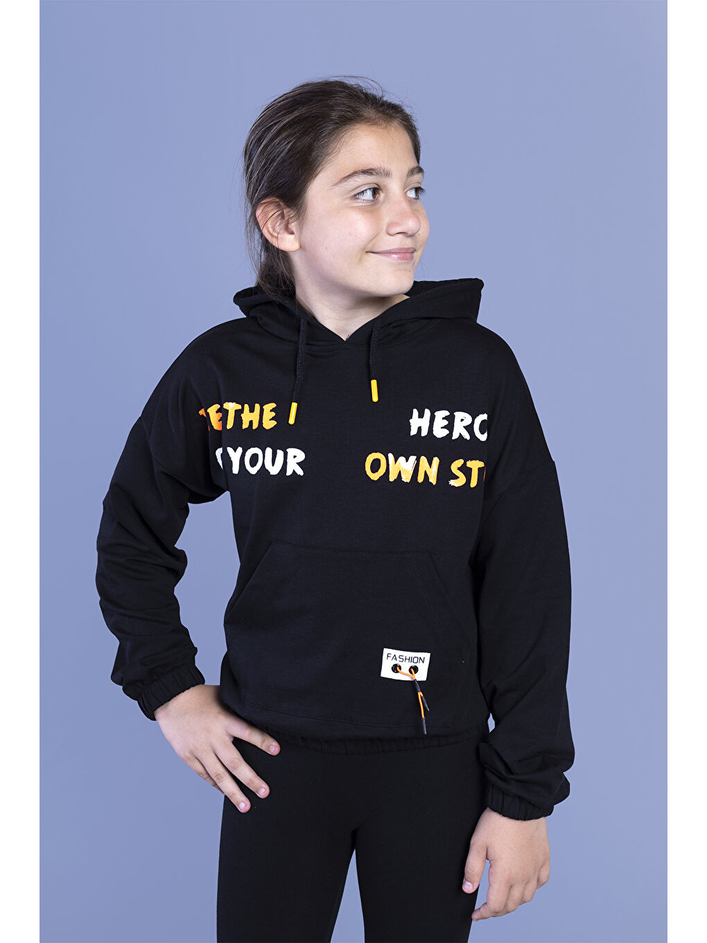 Toontoykids Siyah Kız Çocuk  Kanguru Cepli Baskılı Sweatshirt