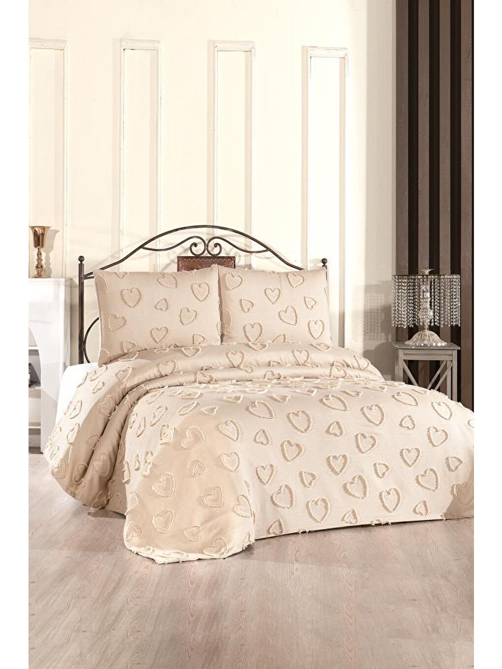 Pure Love 3 Parça Çift Kişilik Pike Takımı Bej