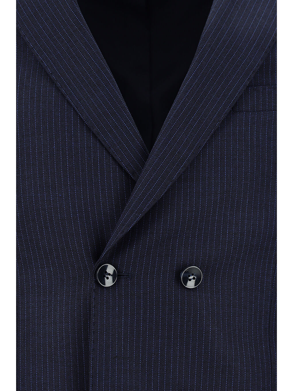 Lacivert Super Slim Fit Ekstra Dar Kesim Çizgili Yünlü Kruvaze Takım Elbise-3