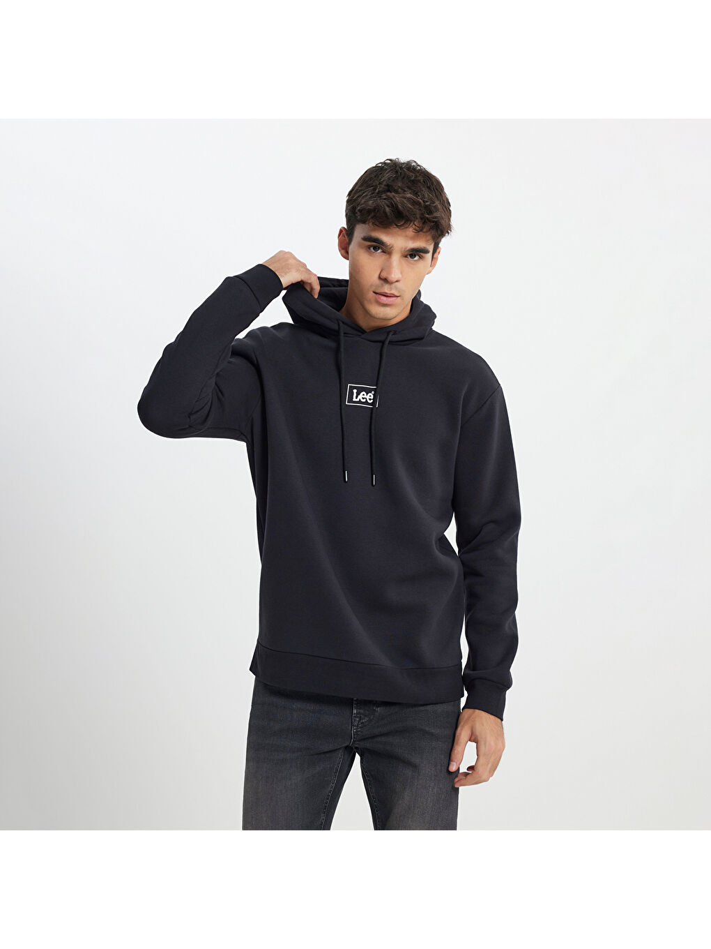 Lee Erkek Siyah Kapüşonlu Sweatshirt