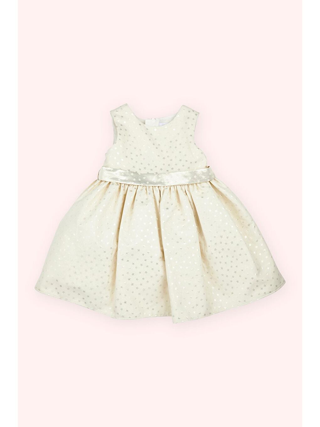 Kız Çocuk Yıldız Desenli Parti Elbisesi Bej
