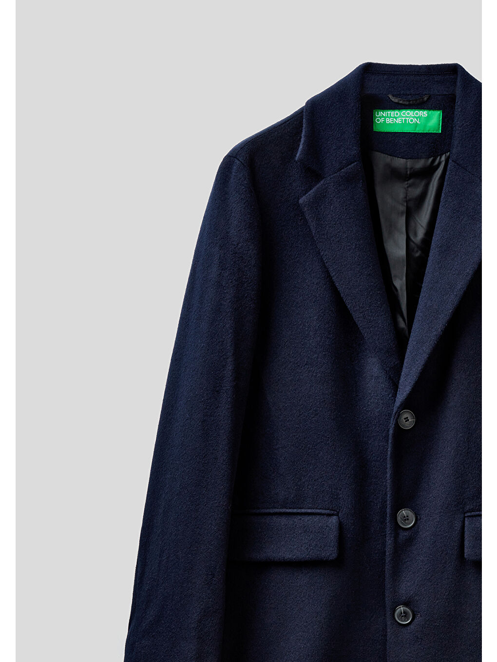 Erkek Lacivert  Uzun Yün Karışımlı Palto
