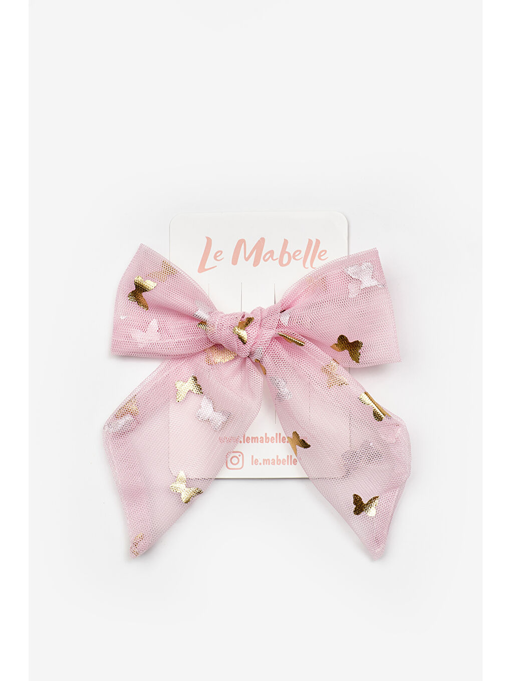 Pembe Pudra Kelebek Baskılı Kız Çocuk Tül Toka