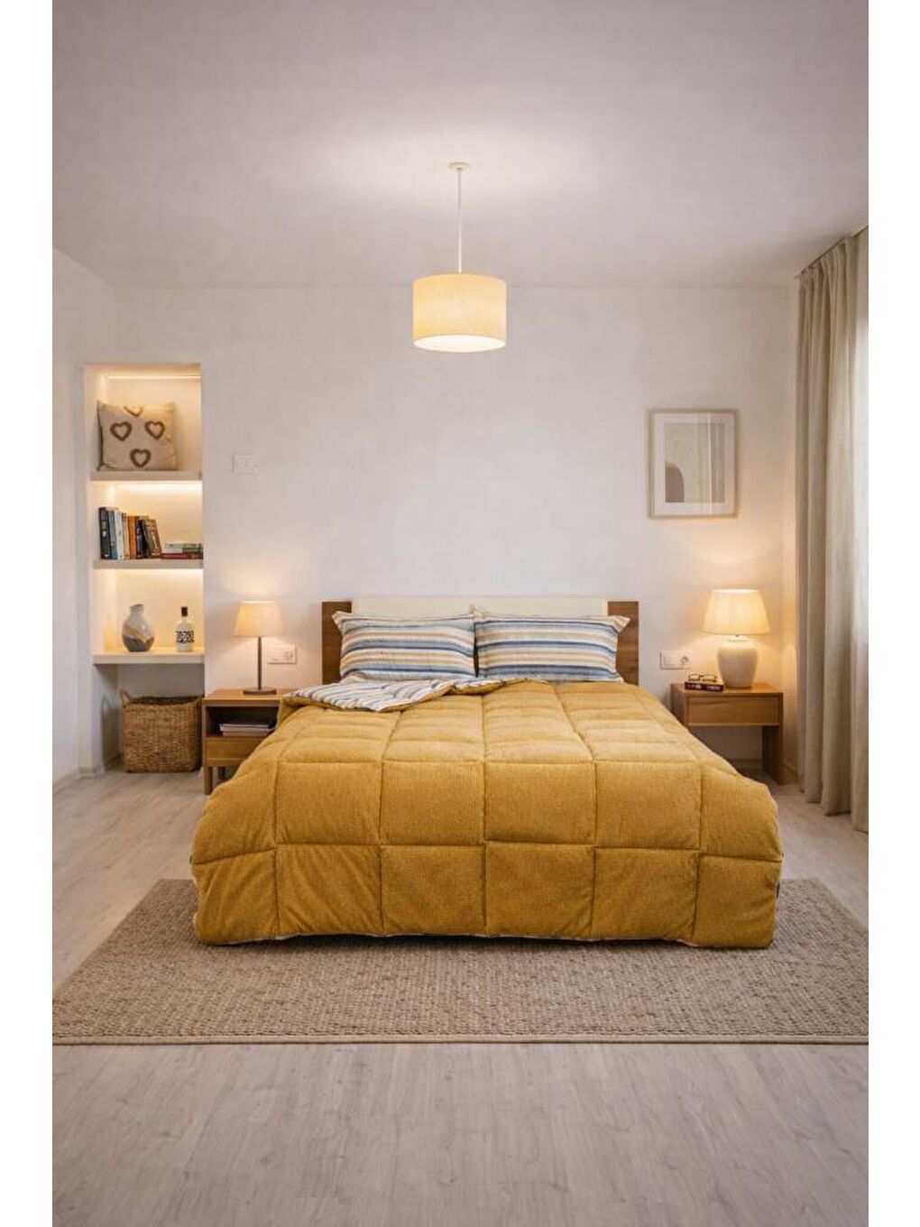 Kahverengi Sherpa Pelüş Çift Kişilik Lastikli Çarşaflı Comforter Set Cappucino-1