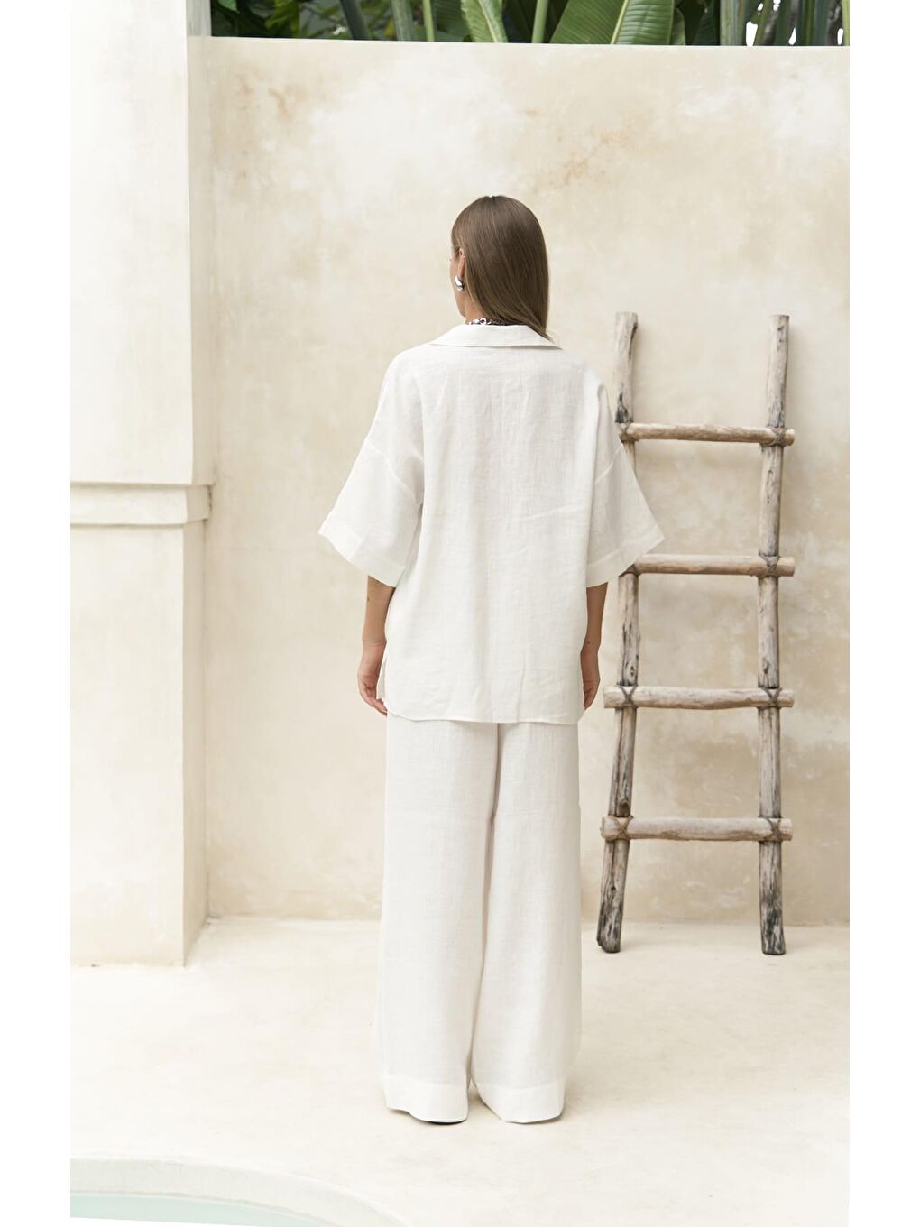 Baron Beyaz Keten Gömlek Pantolon Takım-1