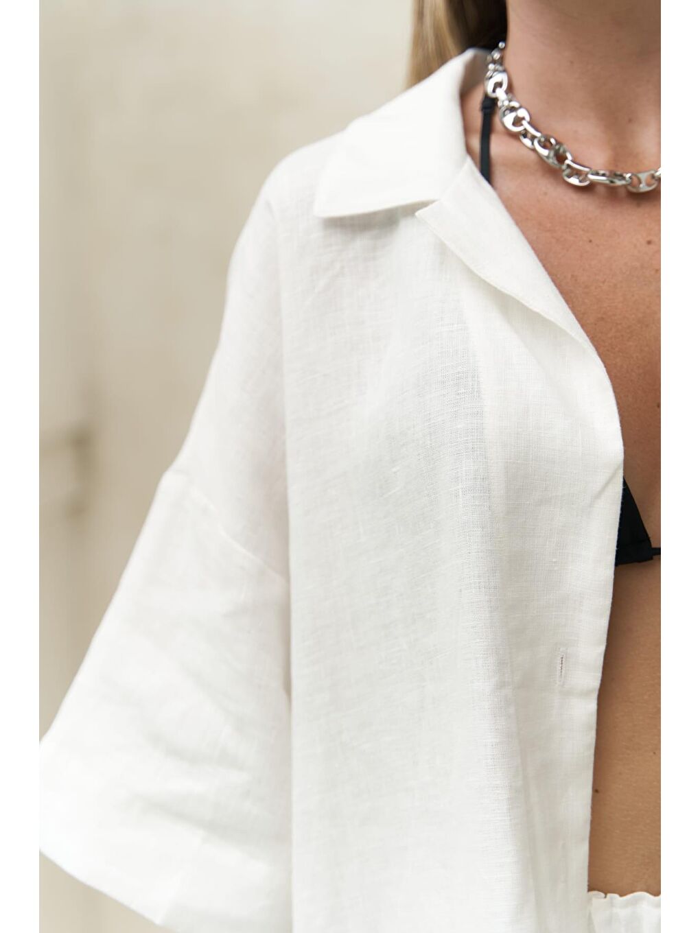 Baron Beyaz Keten Gömlek Pantolon Takım-2