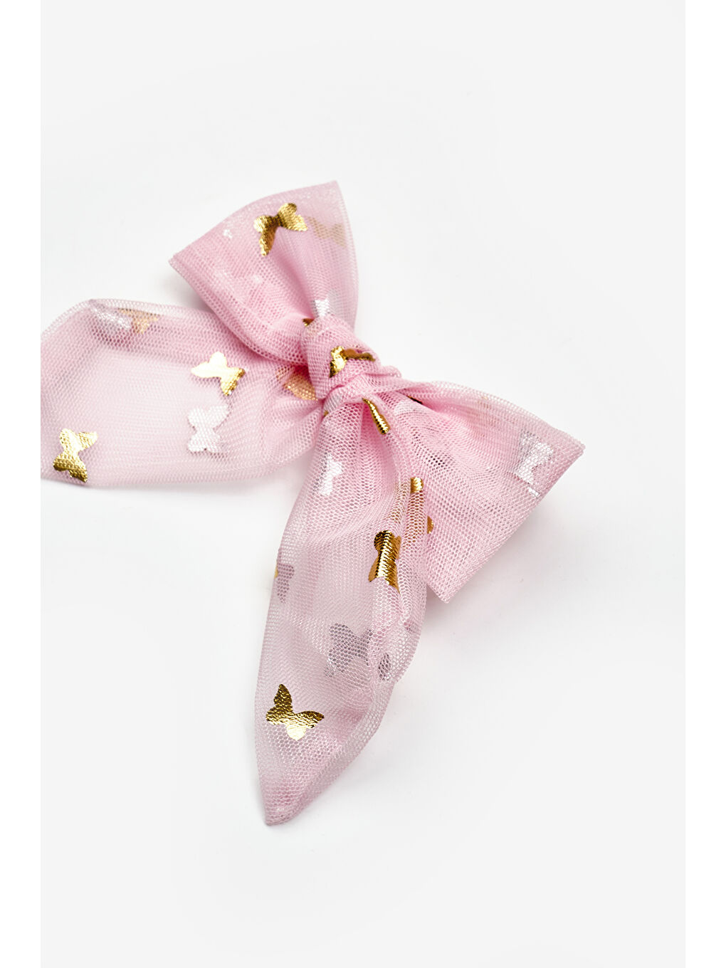 Pembe Pudra Kelebek Baskılı Kız Çocuk Tül Toka-1