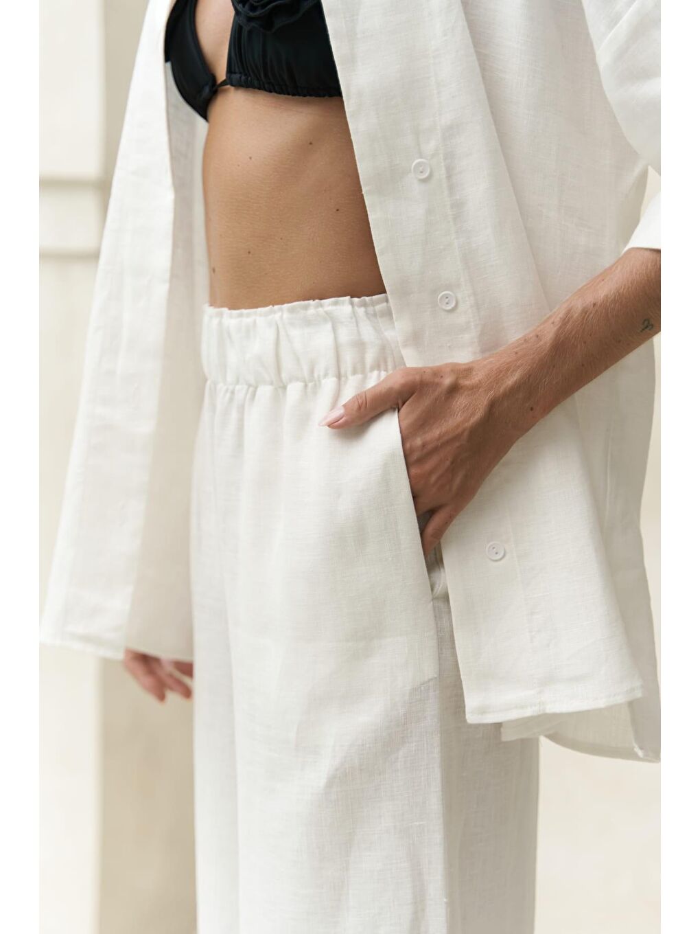 Baron Beyaz Keten Gömlek Pantolon Takım-3