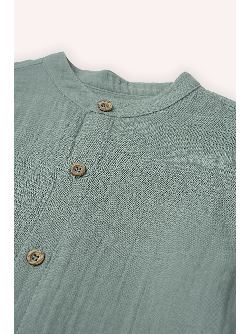 Yeşil Erkek Çocuk Uzun Kollu Müslin Gömlek-1