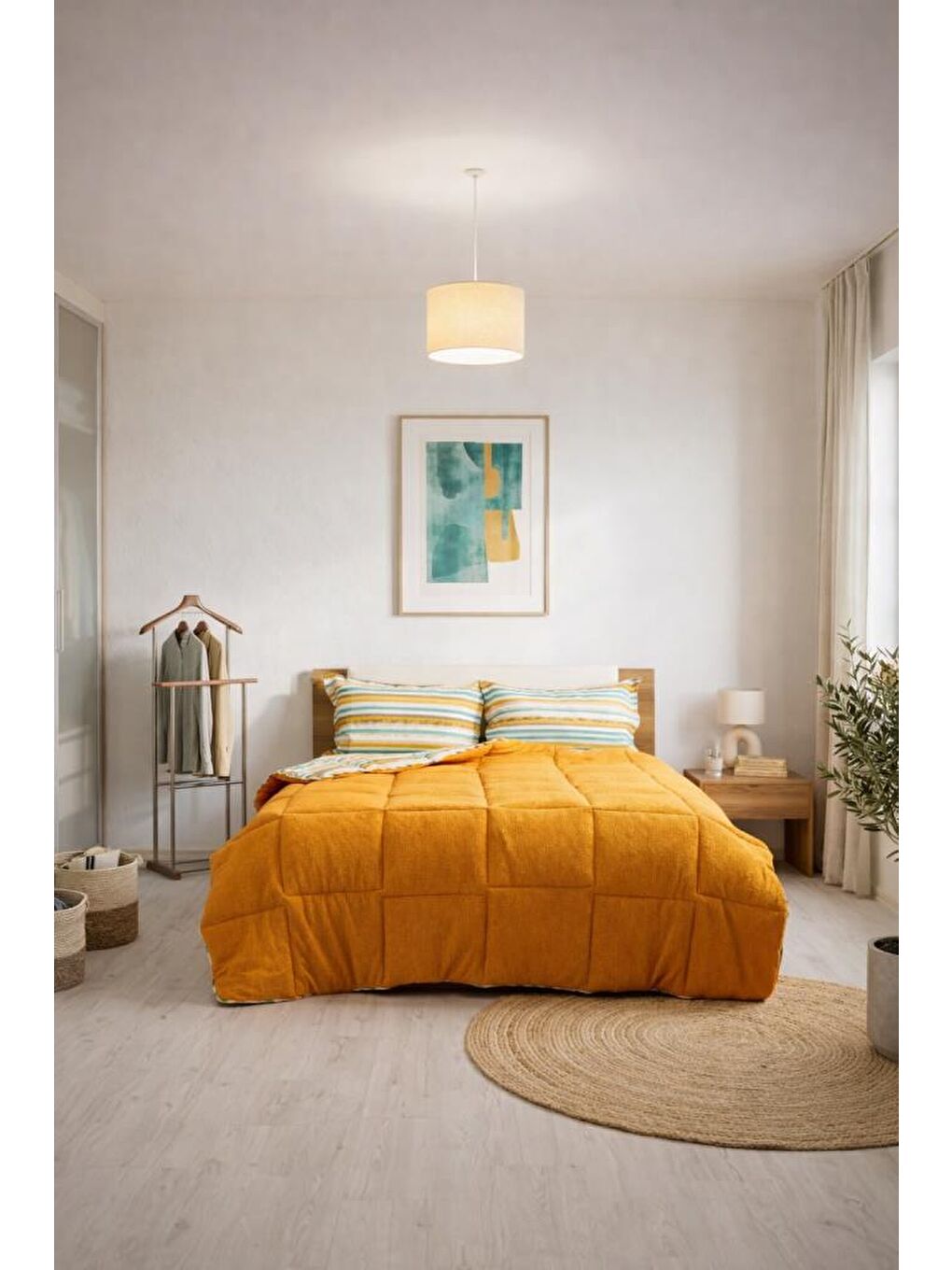 Sherpa Pelüş Çift Kişilik Lastikli Çarşaflı Comforter Set Turuncu-1