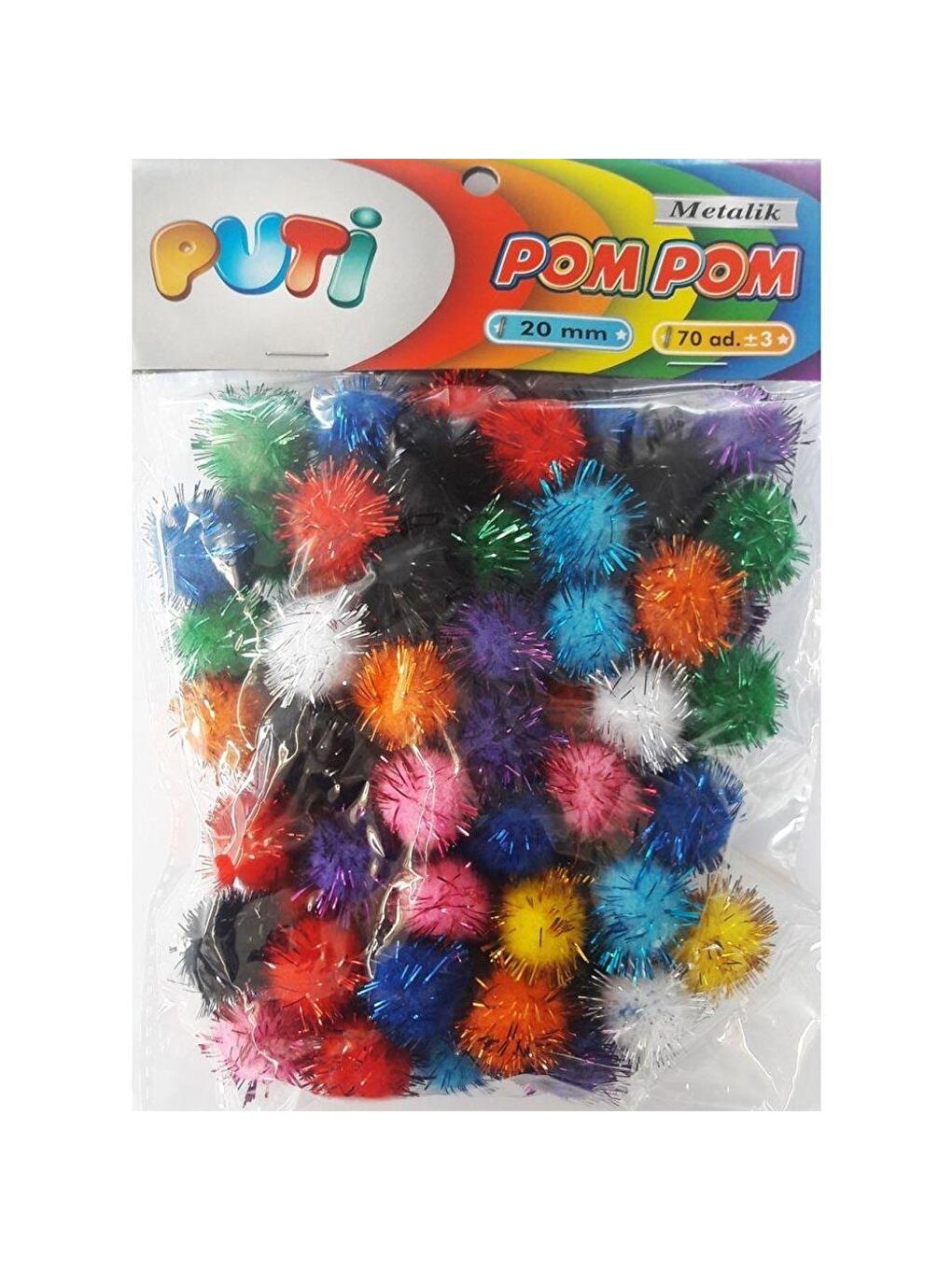 Puti Karışık Asorti Pom Pom 20 Mm Metalik 50 Li Paket