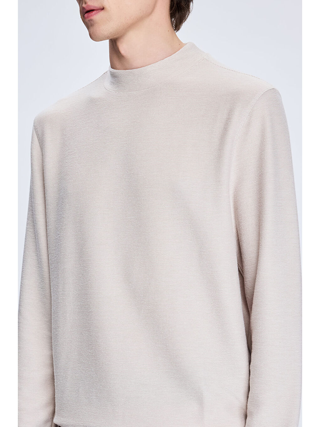 Bej Taş Regular Fit Jakarlı Yarım Balıkçı Yaka Sweatshirt-3