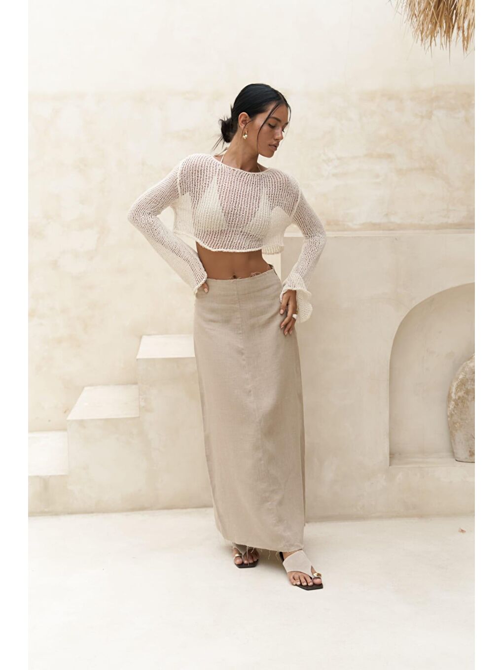 Samir Pis Detay Bej Keten Etek