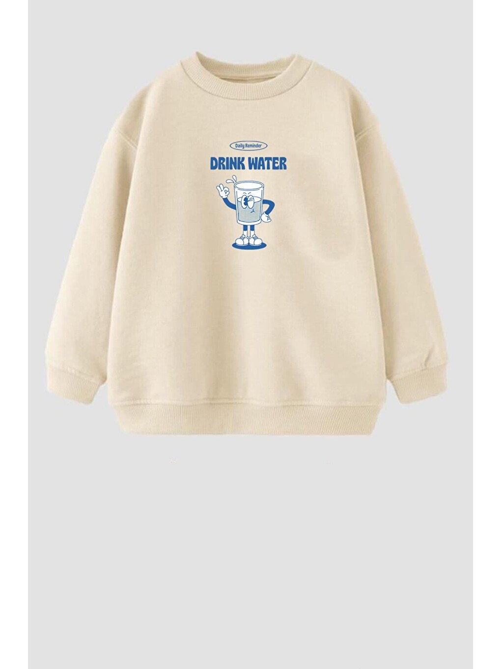 Bej Unisex Baskılı 3 İplik Kumaş Bisiklet Yaka Sweatshirt