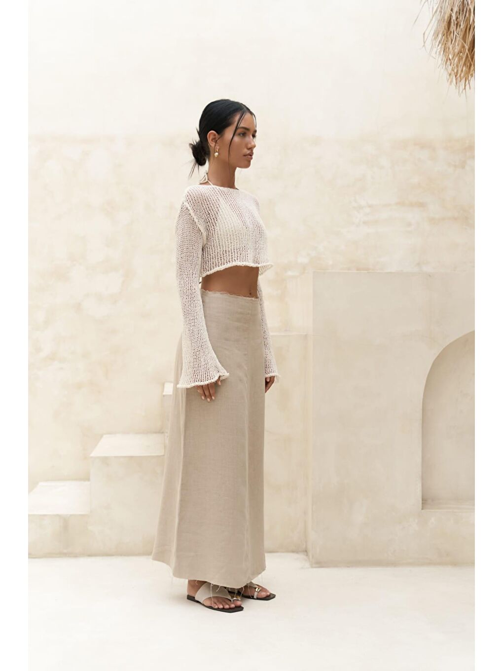 Samir Pis Detay Bej Keten Etek-2