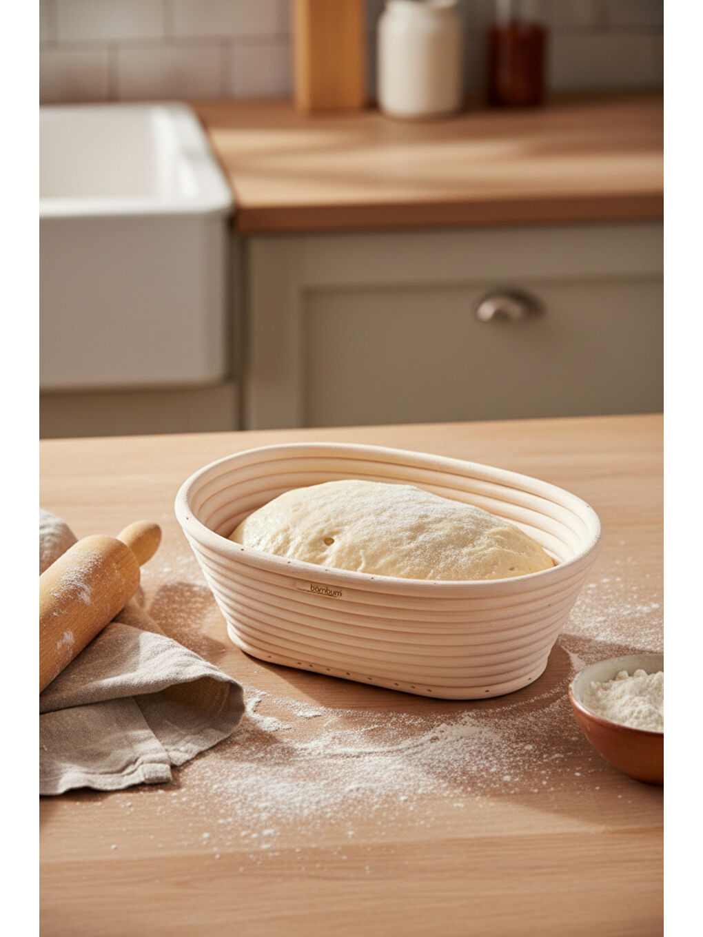 Bej Puder Ekmek Mayalama Sepeti Oval 21 Cm