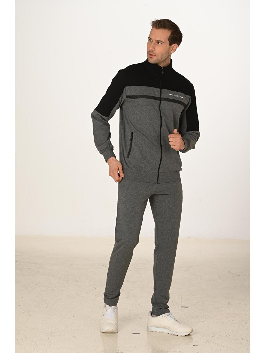 Antrasit Pamuklu Erkek Eşofman Takımı 5279-5