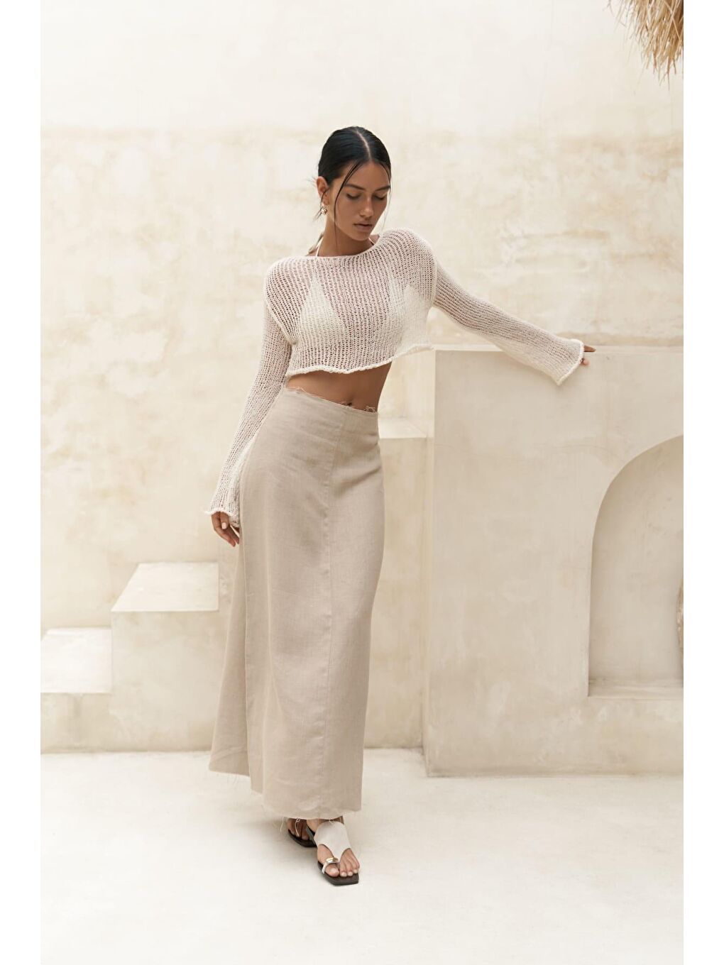 Samir Pis Detay Bej Keten Etek-6