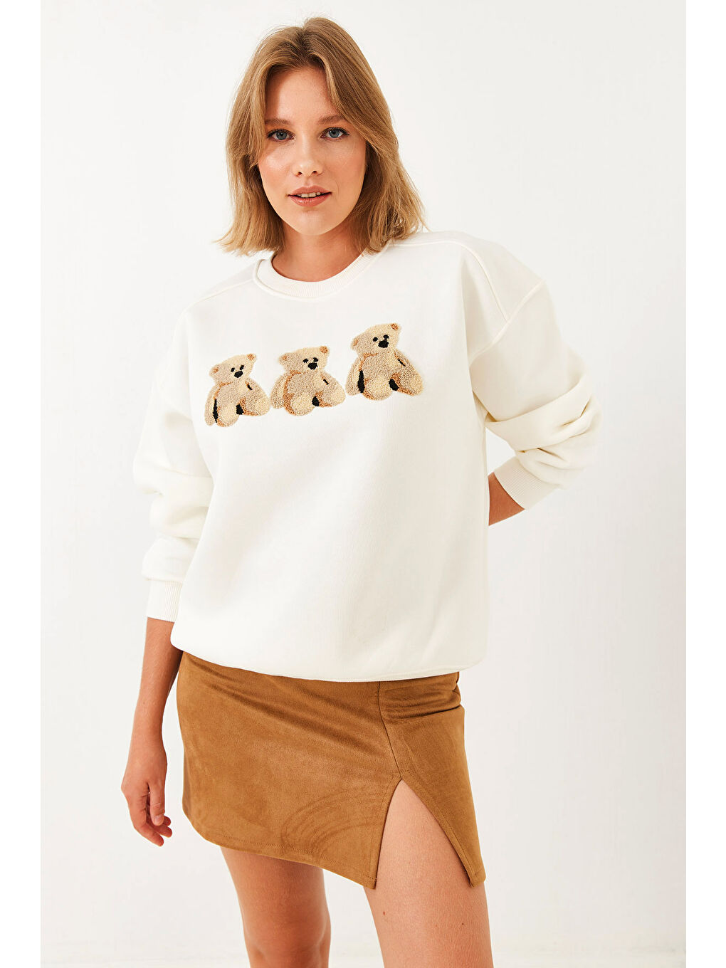 SHADE Bej Kadın Ayıcık Nakışlı Oversize Sweatshirt - 2