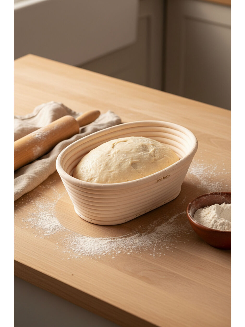 Bej Puder Ekmek Mayalama Sepeti Oval 21 Cm-3