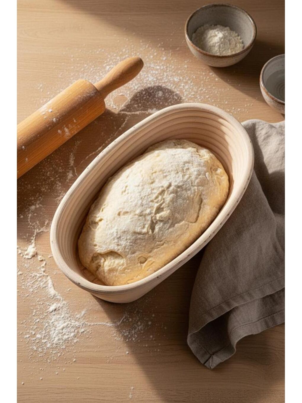 Bej Puder - Ekmek Mayalama Sepeti Oval 24 Cm-3