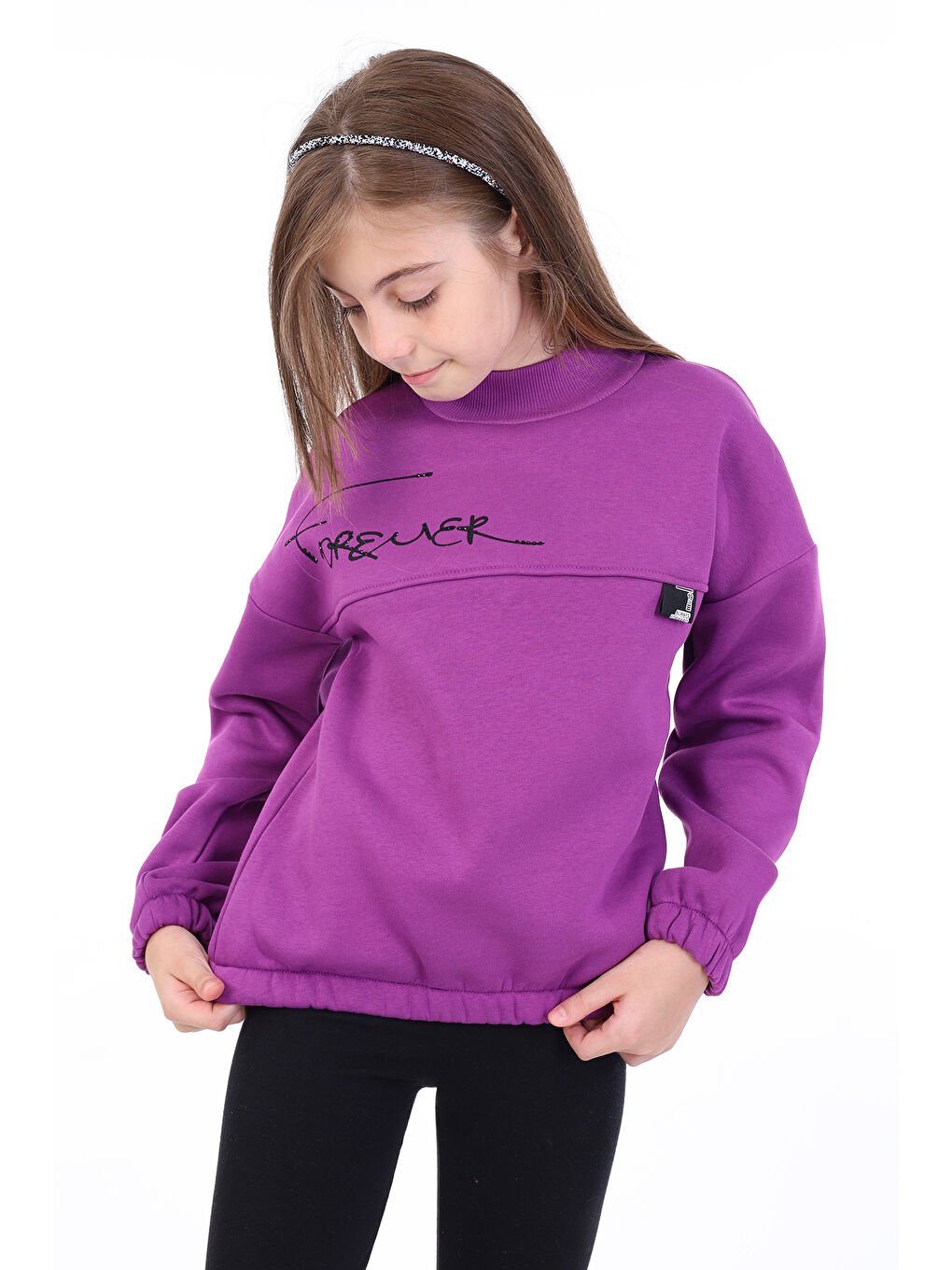 Mor Kız Çocuk Baskılı Sweatshirt