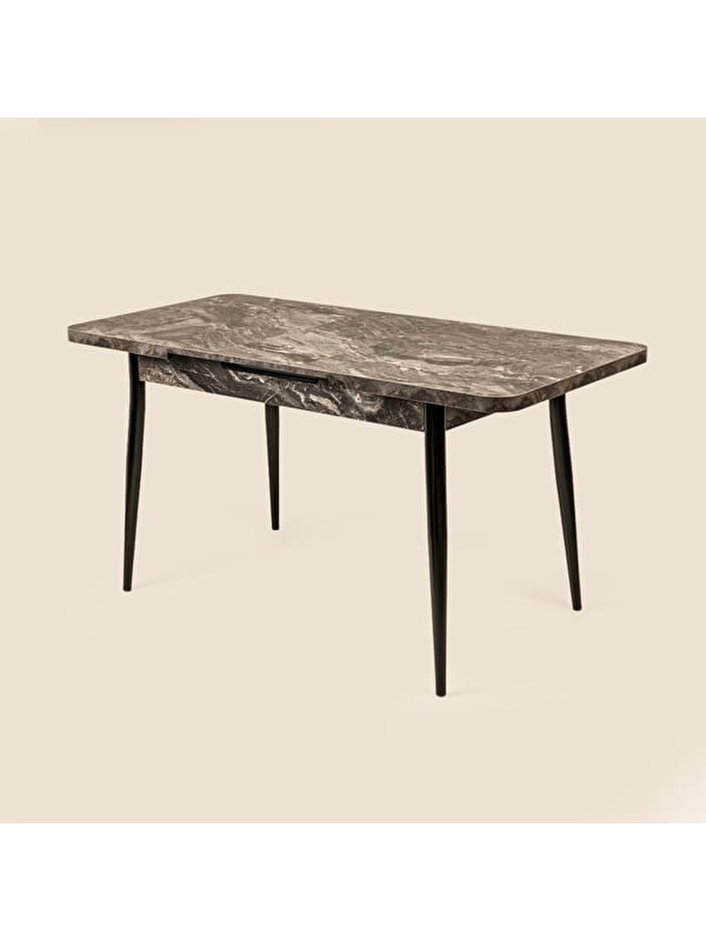 Espinho Mermer Görünümlü Açılır Masa - Siyah - 75x70x120 cm-3