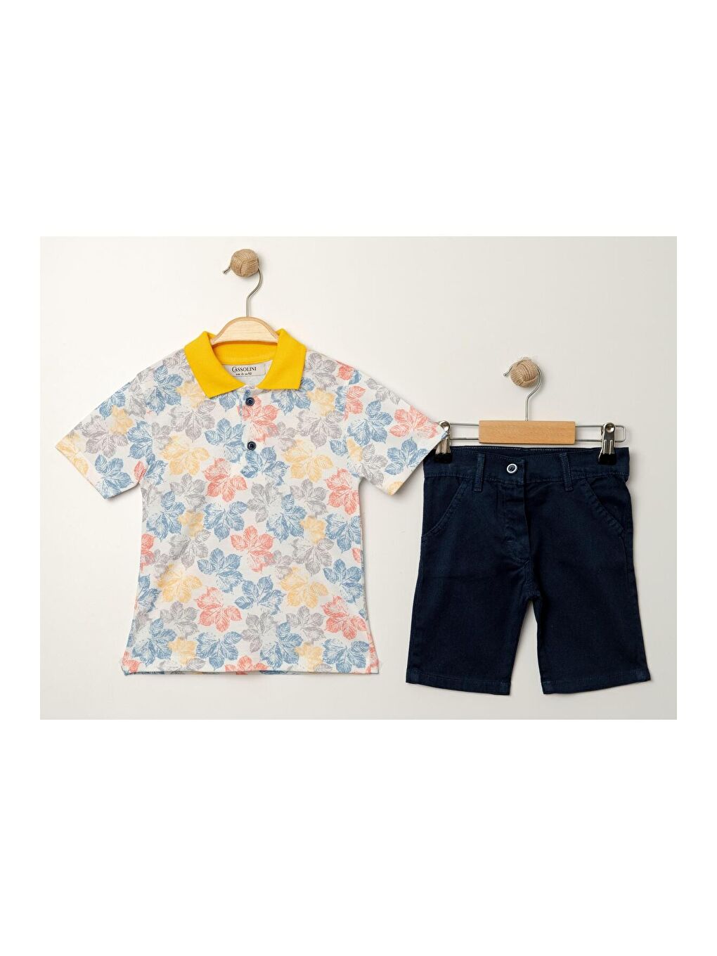 Sarı Yaprak Desenli Belden Ayarlanabilir Kısa Kollu Şortlu 2'li Takım Çocuk ve Bebek Giyim-3