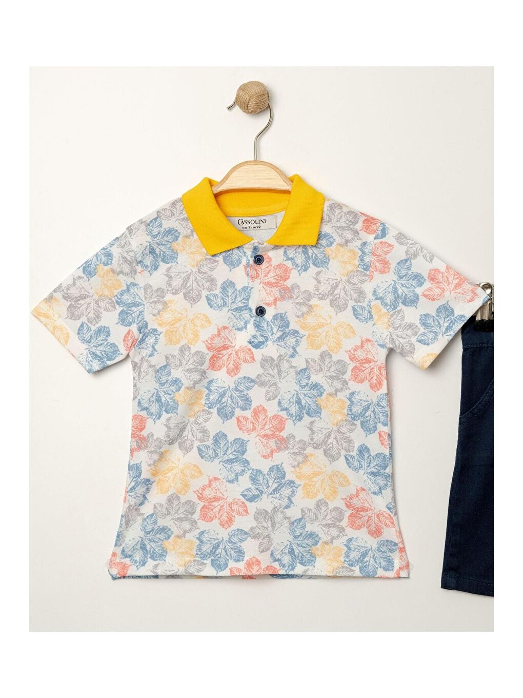 Sarı Yaprak Desenli Belden Ayarlanabilir Kısa Kollu Şortlu 2'li Takım Çocuk ve Bebek Giyim-4