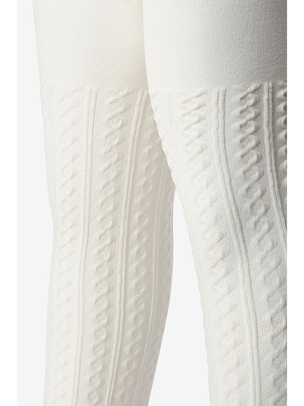 Ekru Örgü Desen Kız Çocuk Külotlu Çorap-1