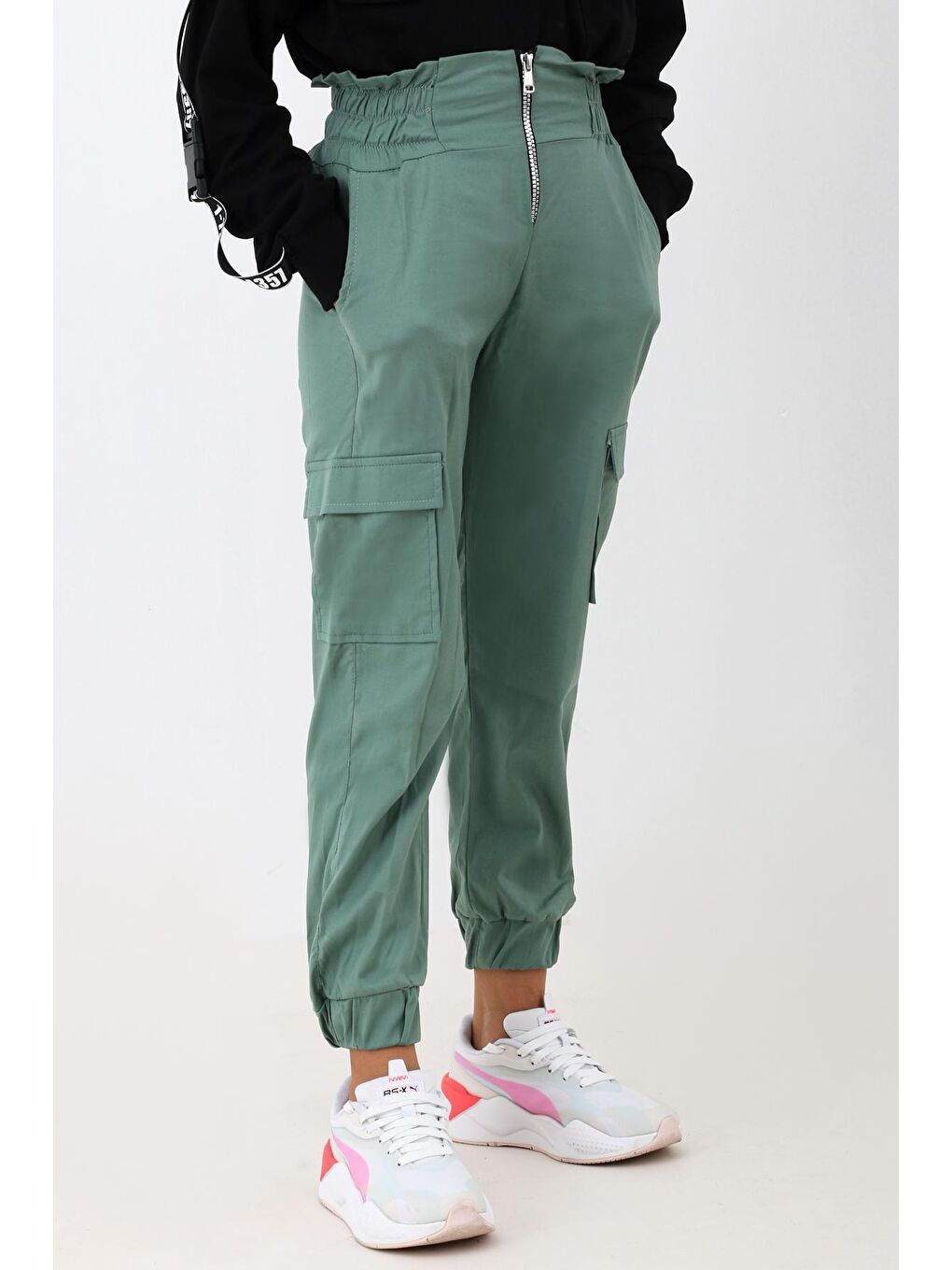 Yeşil Kız Çocuk Jogger Gabardin Pantolon 13844