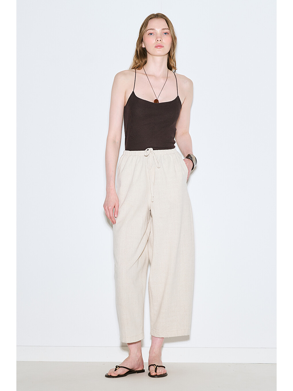 Bej Rustik Rahat Pantolon Natural-1