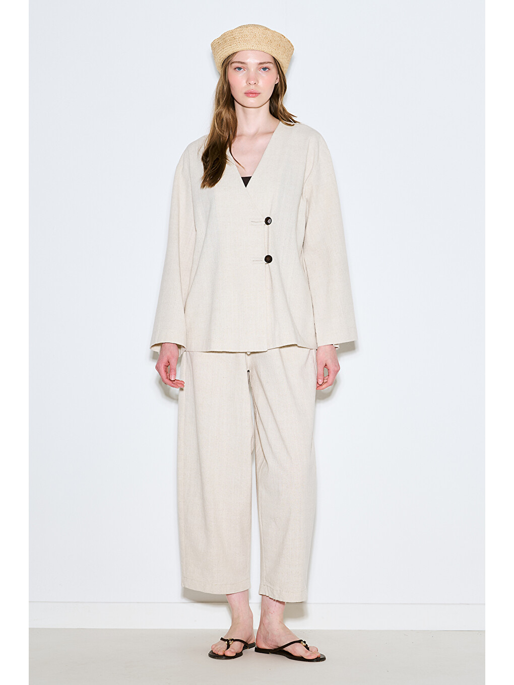 Bej Rustik Rahat Pantolon Natural-4