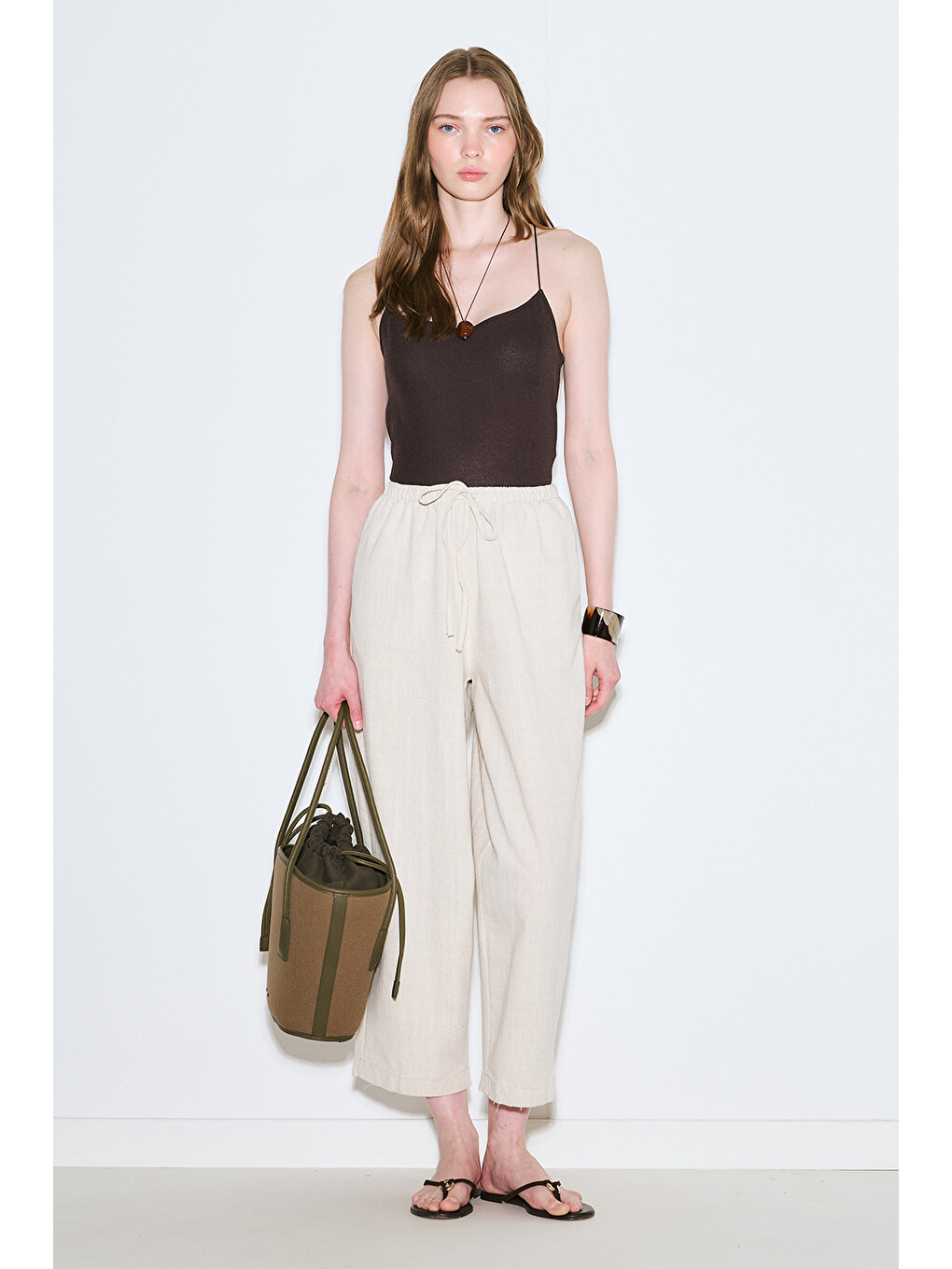 Bej Rustik Rahat Pantolon Natural-5