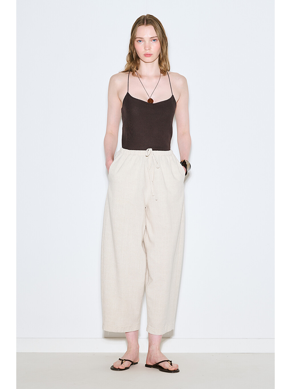 Bej Rustik Rahat Pantolon Natural-7