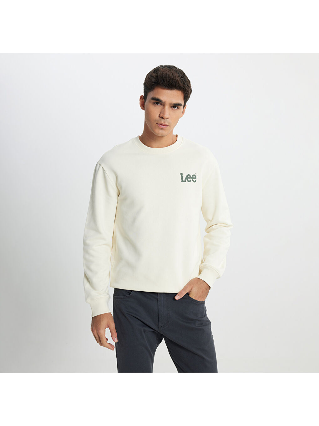 Lee Erkek Bej Yuvarlak Yaka Ekru Sweatshirt