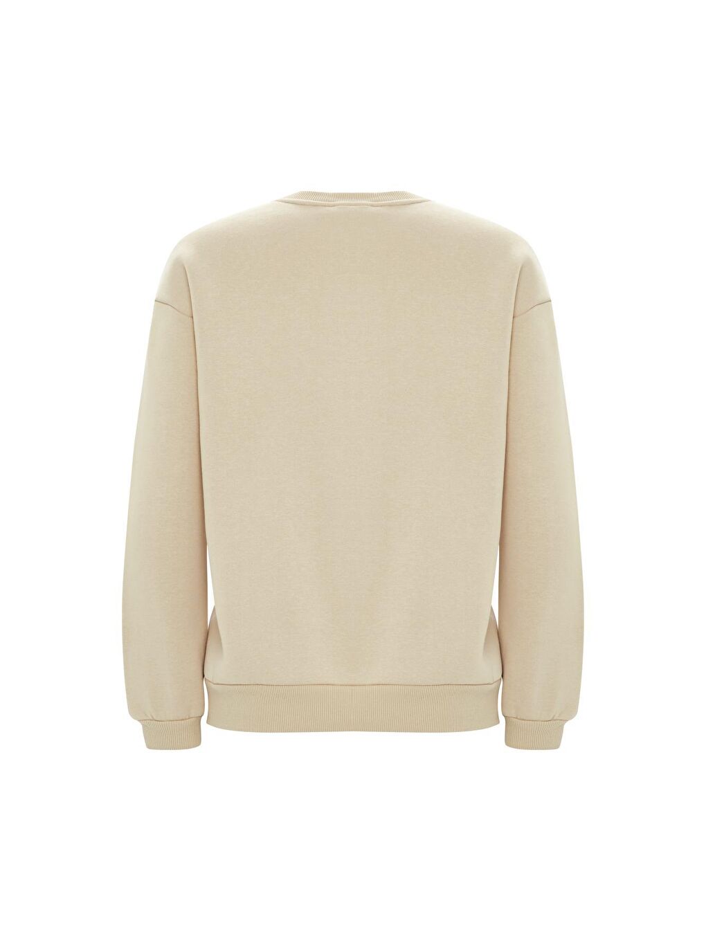 Baskılı Düz Renk Sweatshirt -Bej-1