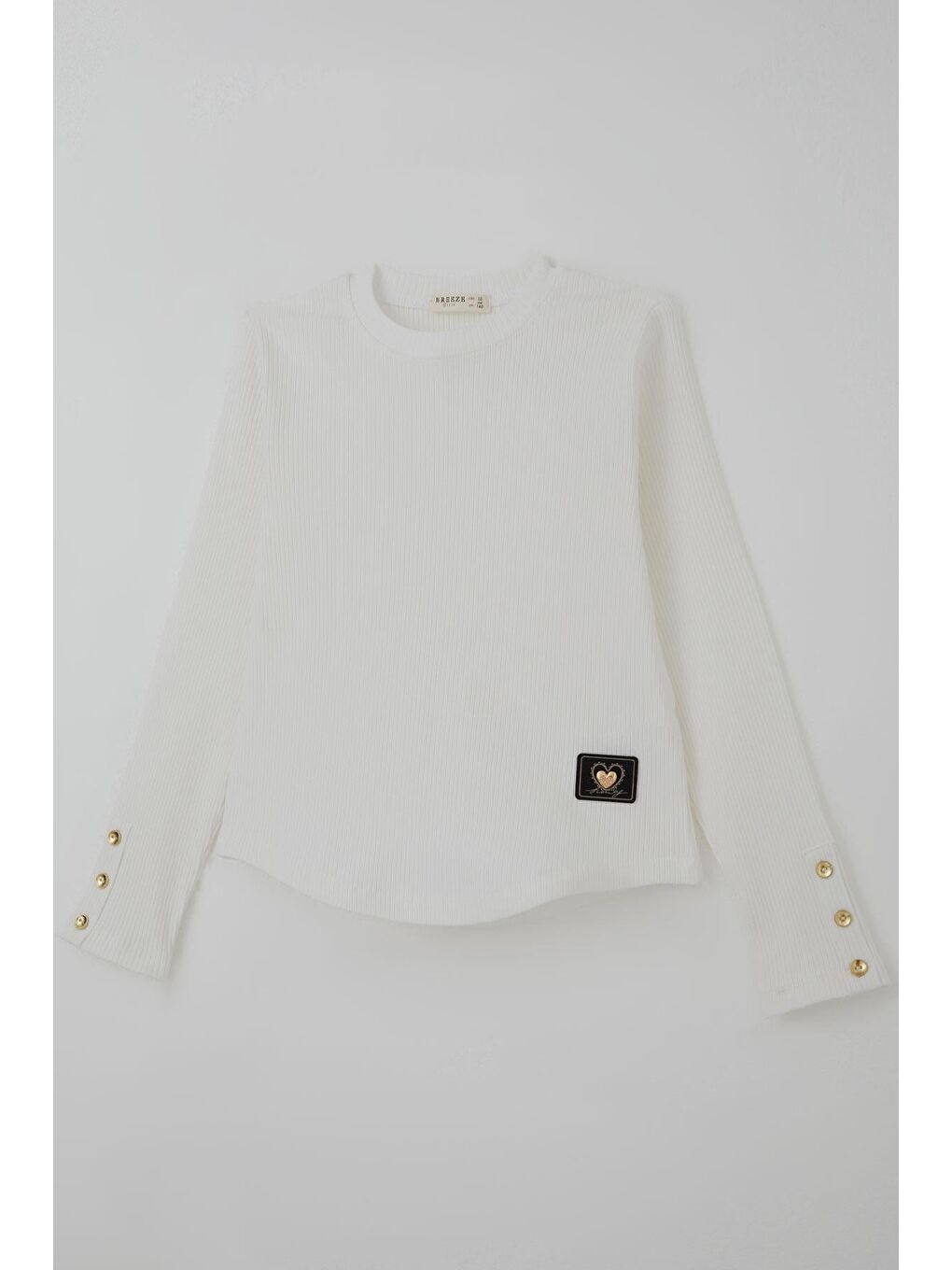 Kız Çocuk Uzun Kollu Tişört Kalp Armalı Kolları Düğme Aksesuar Detaylı Ekru (9-14 Yaş)-2
