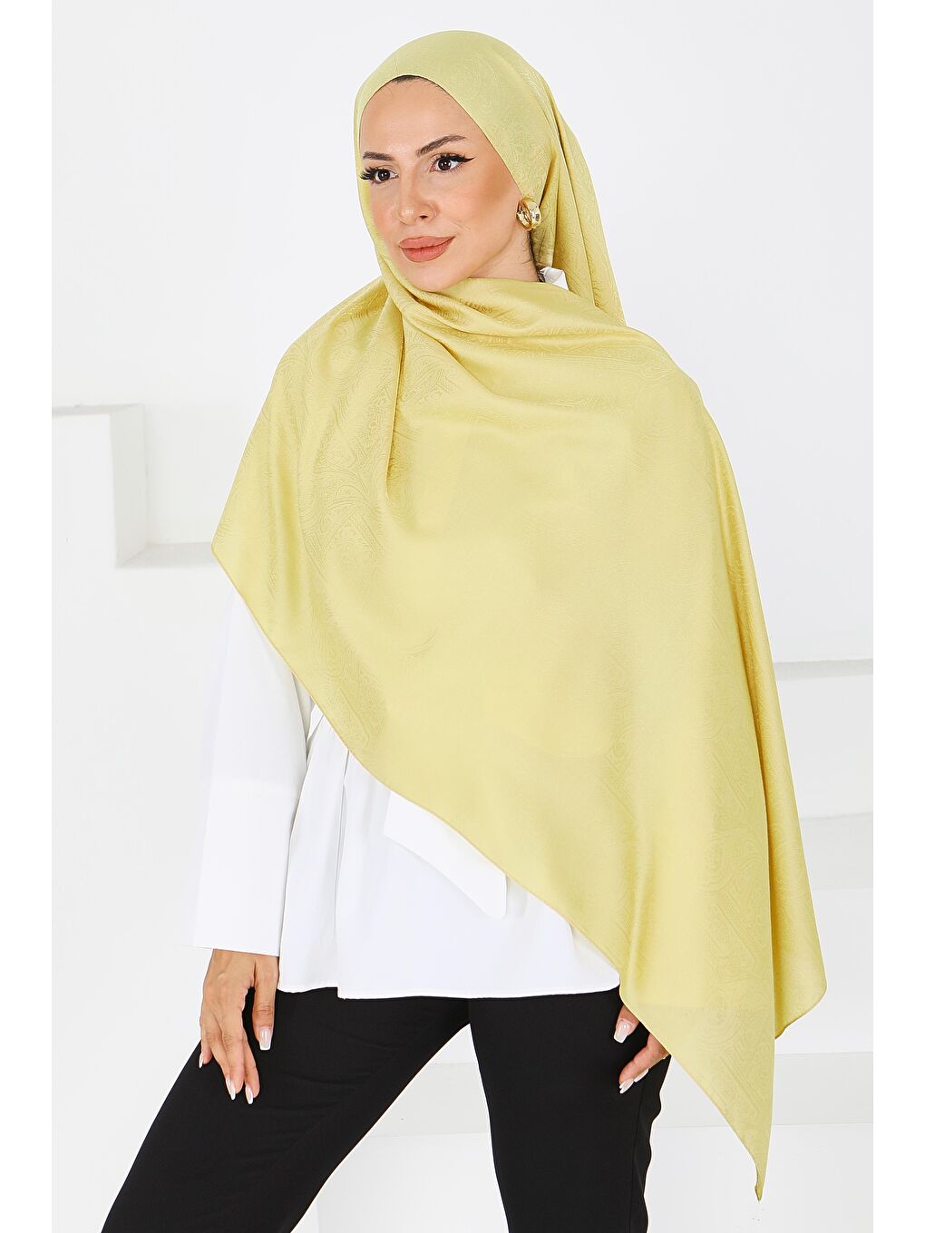 Etnik Monagram Şal Yağ Yeşili - 27592-1