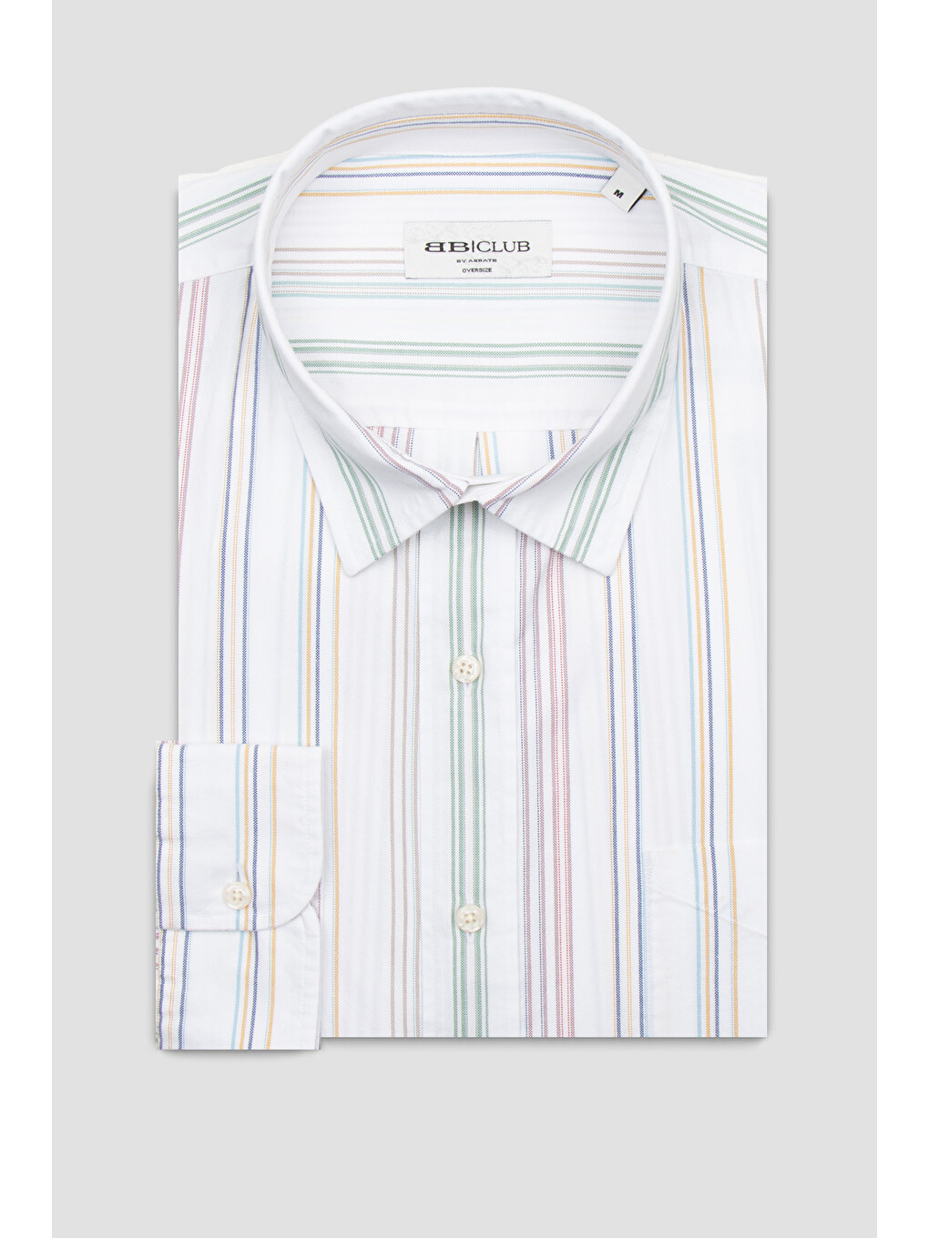 Rio Oxford Pamuklu Oversize Fit Beyaz Klasik Yaka Erkek Çizgili Gömlek-3