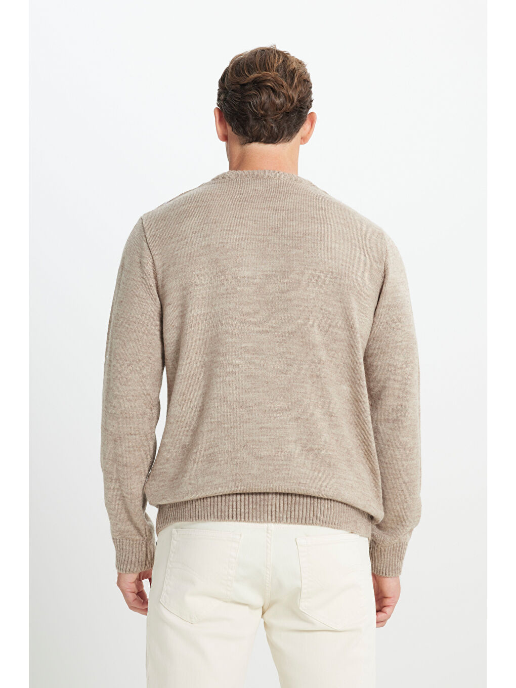 Sarı Erkek VIZON-KEMIK Standart Fit Normal Kesim Bisiklet Yaka Desenli Triko Kazak-5